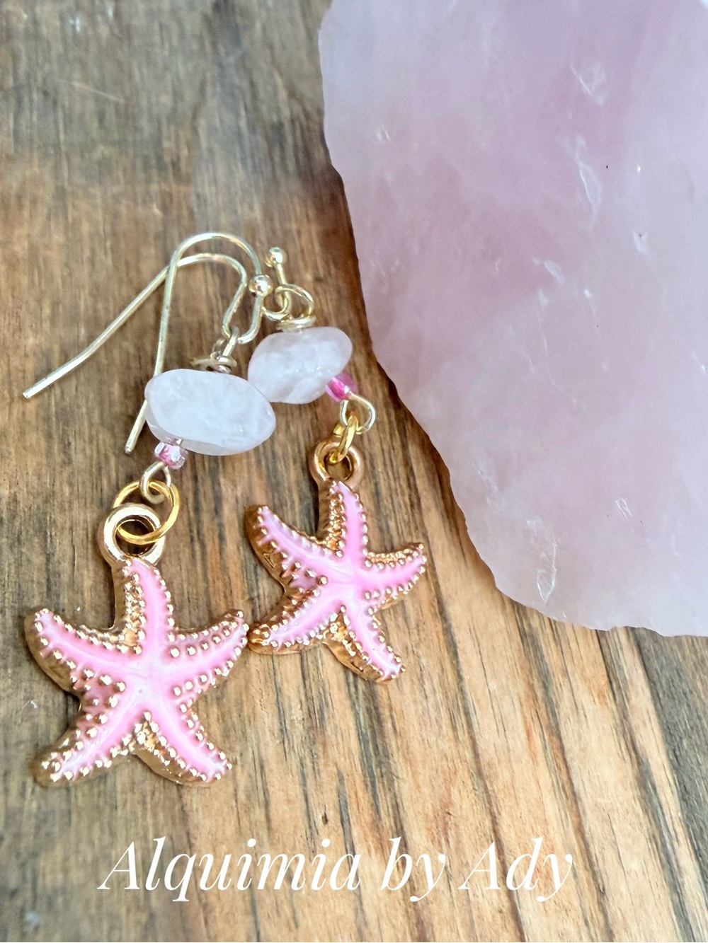 Alquimia Pink Starfish & Rose Quartz Bead Dangle Earrings